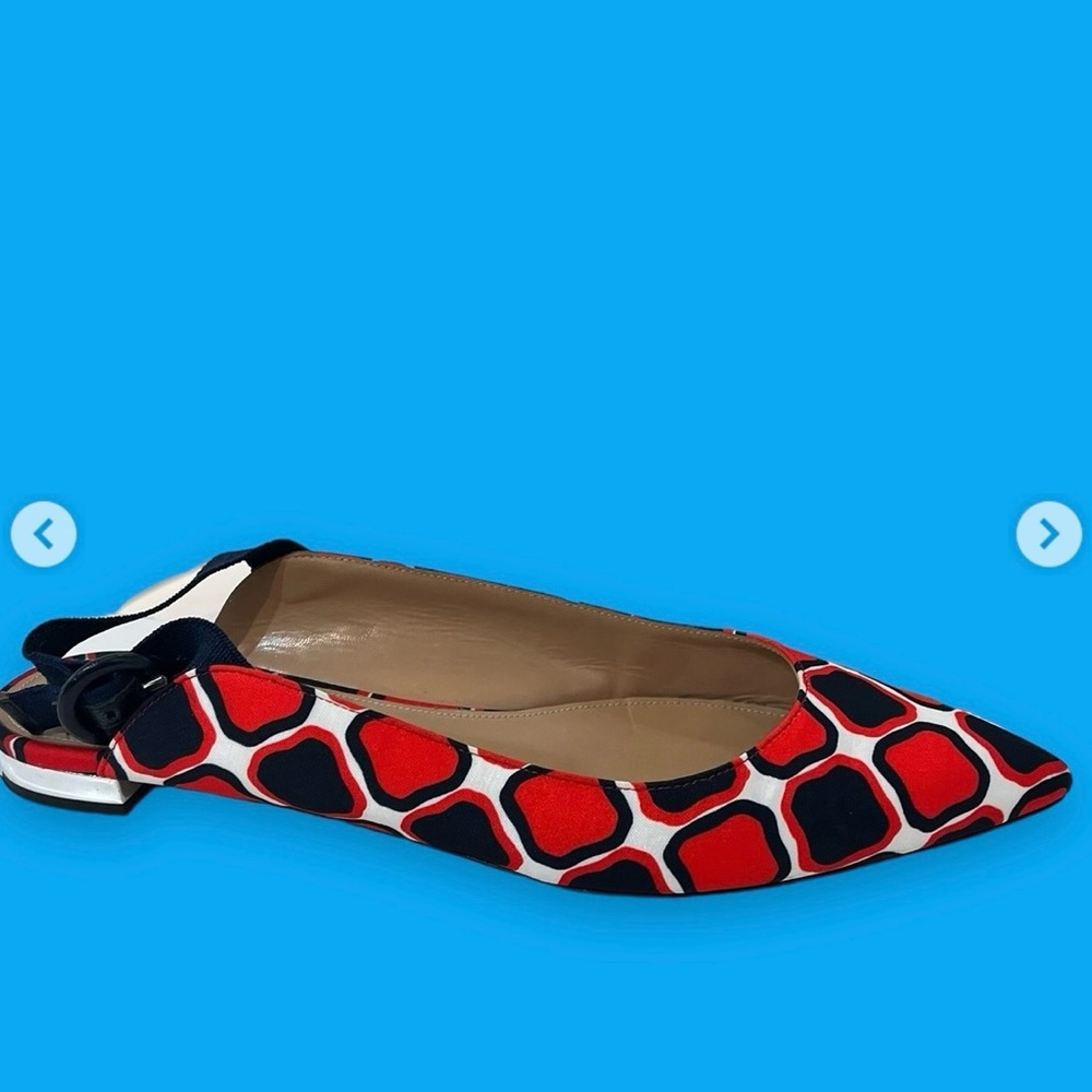 Aquazzura designer slingback ballet flats pointed toe geometric red blue size 8 - Picture 2 of 9
